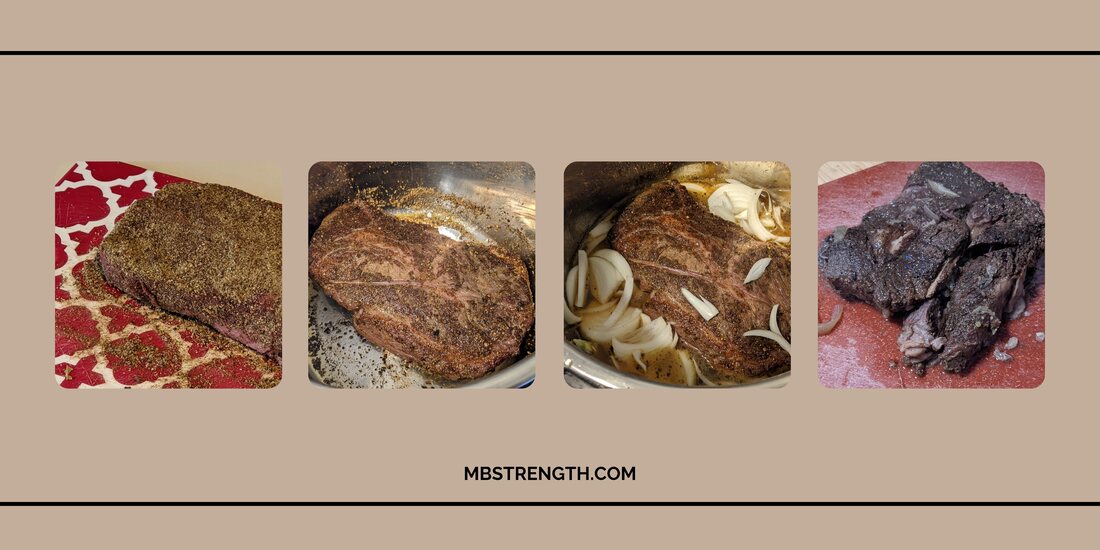 Four pictures of beef as it advances the cooking process.