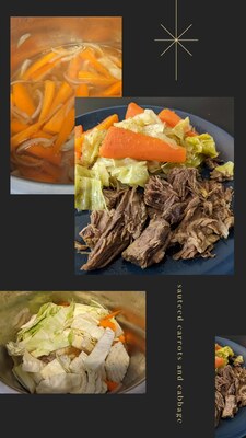 A collage of pictures the depict the cooking process of cabbage and carrots